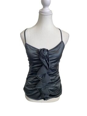 Elegant DO+BE Satin Camisole Ruffle Front Rosette Blouse Size Small